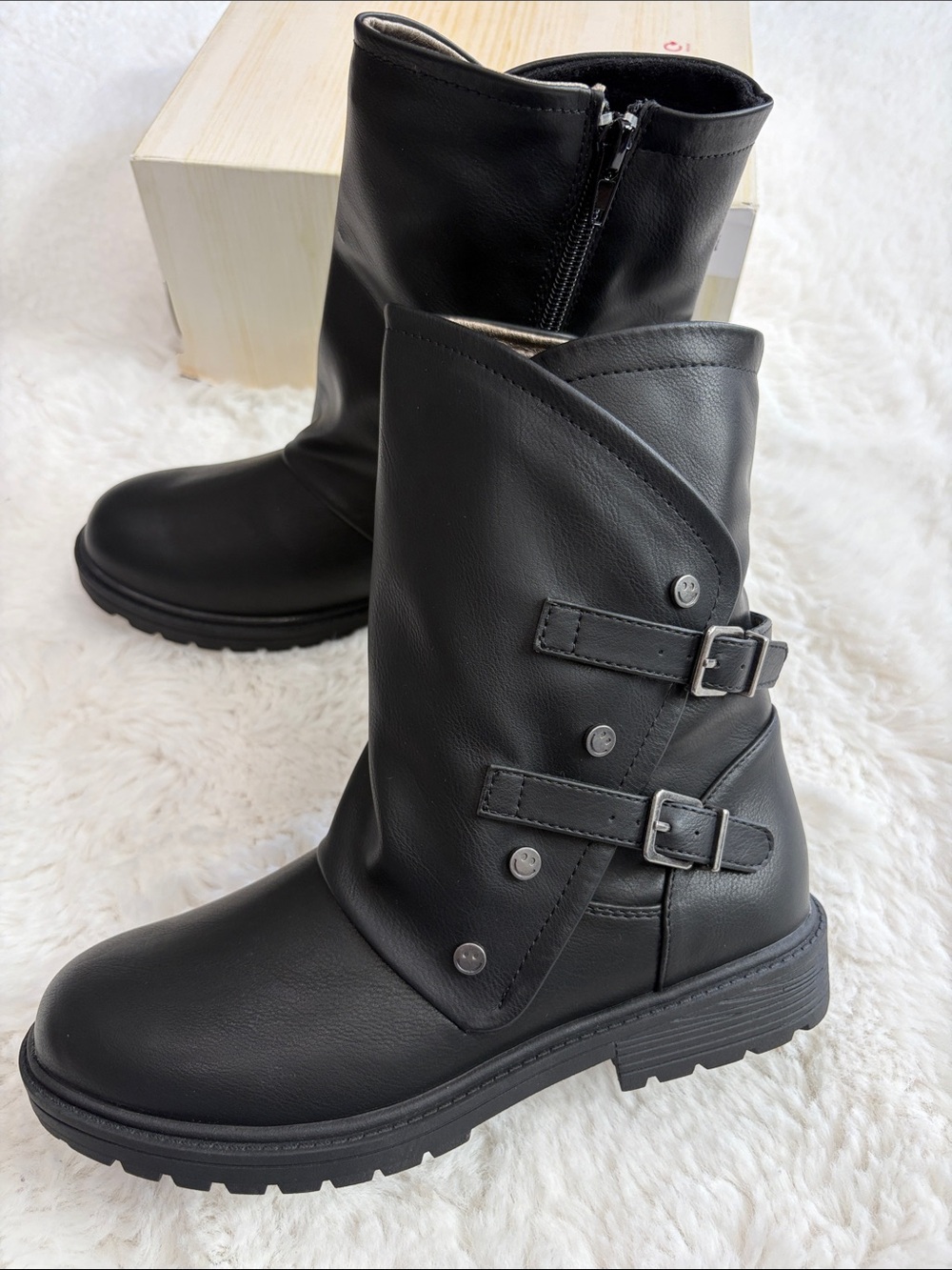 Blowfish Malibu Kids,Size 3M,Black Buckle Moto Boots - Sleek Casual Combat Style